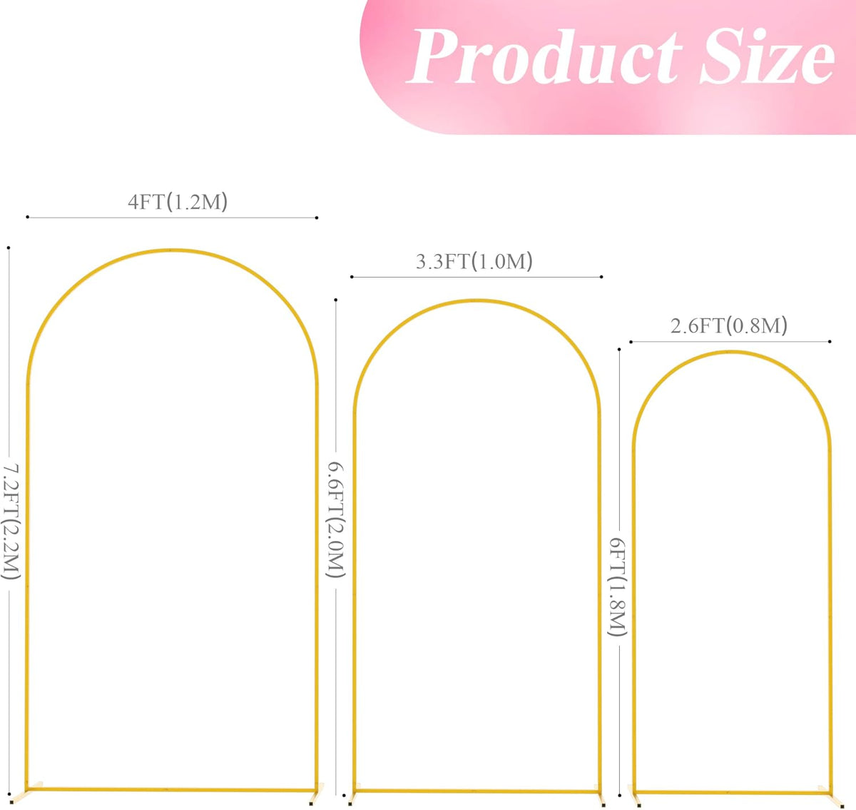 wokceer wedding arch backdrop stand 7.2ft,6.6ft,6ft gold metal shown in use