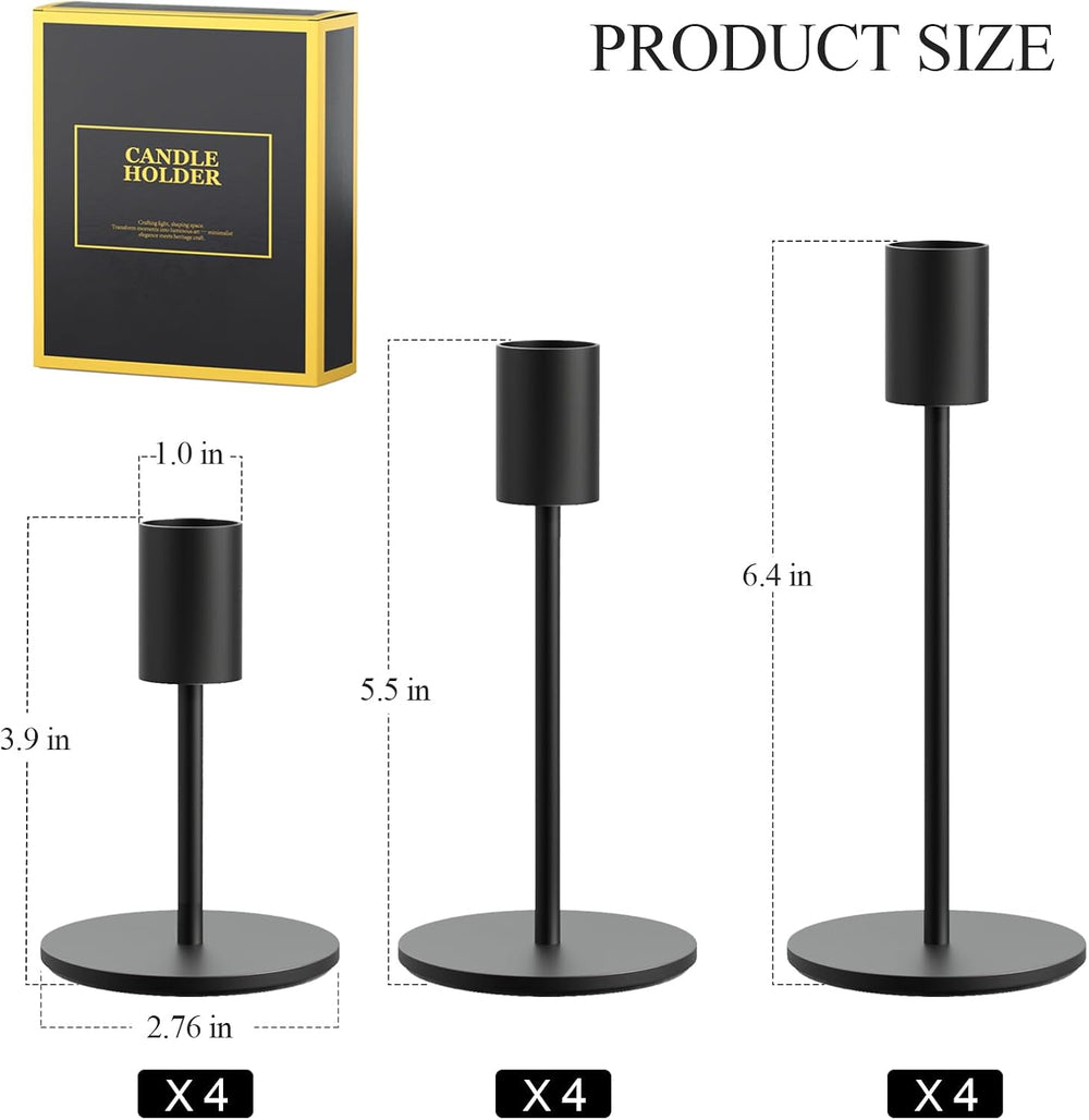 12 Pcs Black Taper Candle Holder Bulks, FSyueyun Candle Stick Holder Decor