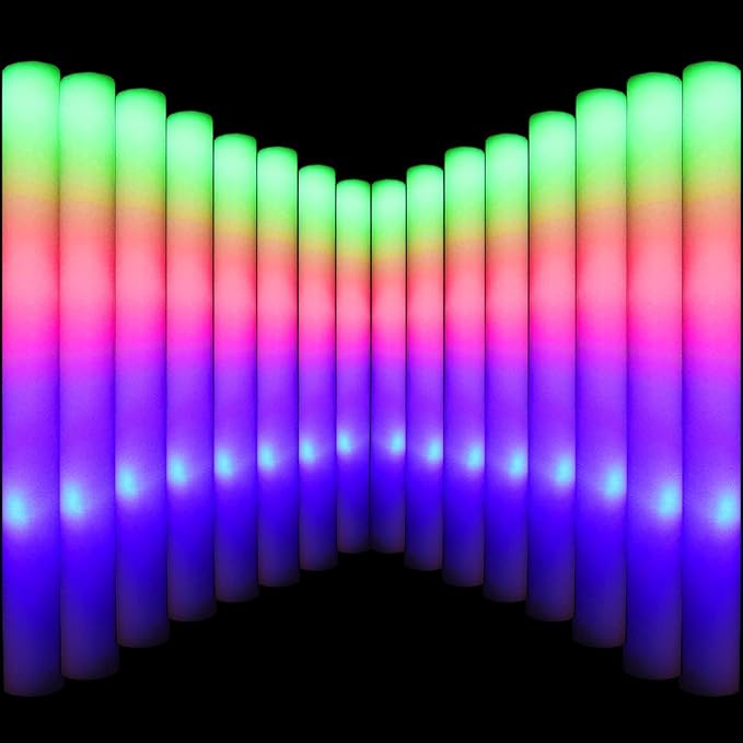 LifBetter Light Up Glow Sticks Bulk, LED Foam Sticks 112 pcs Glow in The Dark with 3 Modes Flashing Led Foam Multicolor Batons Light up Party Favors for Birthdays, Weddings, Concerts, Festivals (118 pcs)