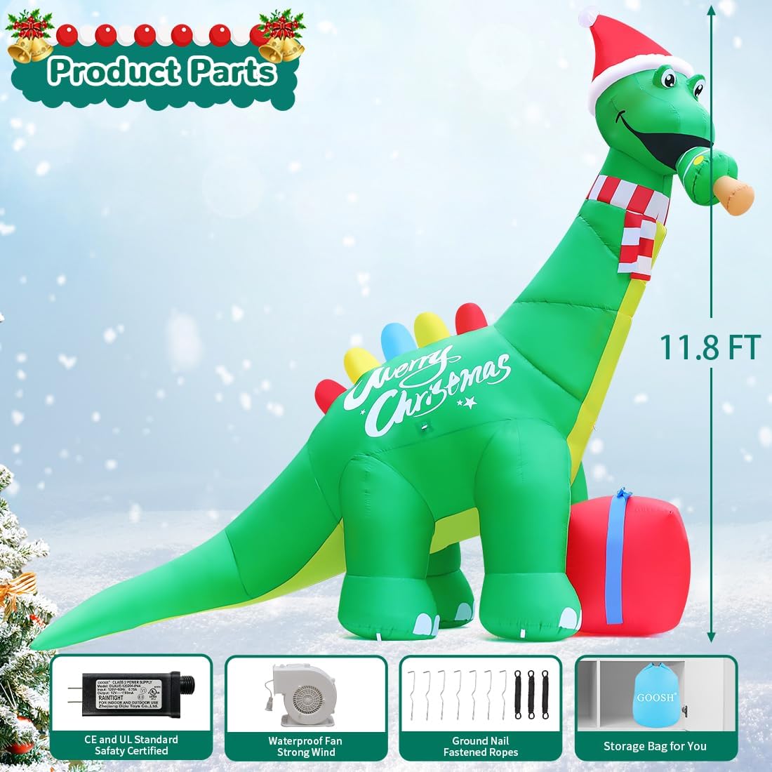 goosh 11.8 ft christmas inflatables dinosaur outdoor decorations, package contents