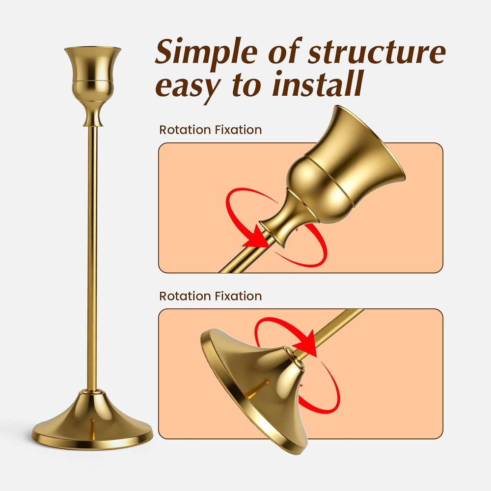 Brass Gold Candle Holders Rustproof Taper Candlestick Holders for Holiday Par...