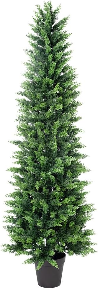 6.03ft UV Resistant Artificial Cedar Tree with Full & Soft Real Touch Leaves, 72.4in Realistic Faux Cypress Tree, Fake Topiary Trees for Front Door Proch Patio Deck Balcony Yard Decor