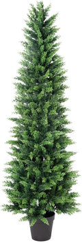 6.03ft UV Resistant Artificial Cedar Tree with Full & Soft Real Touch Leaves, 72.4in Realistic Faux Cypress Tree, Fake Topiary Trees for Front Door Proch Patio Deck Balcony Yard Decor