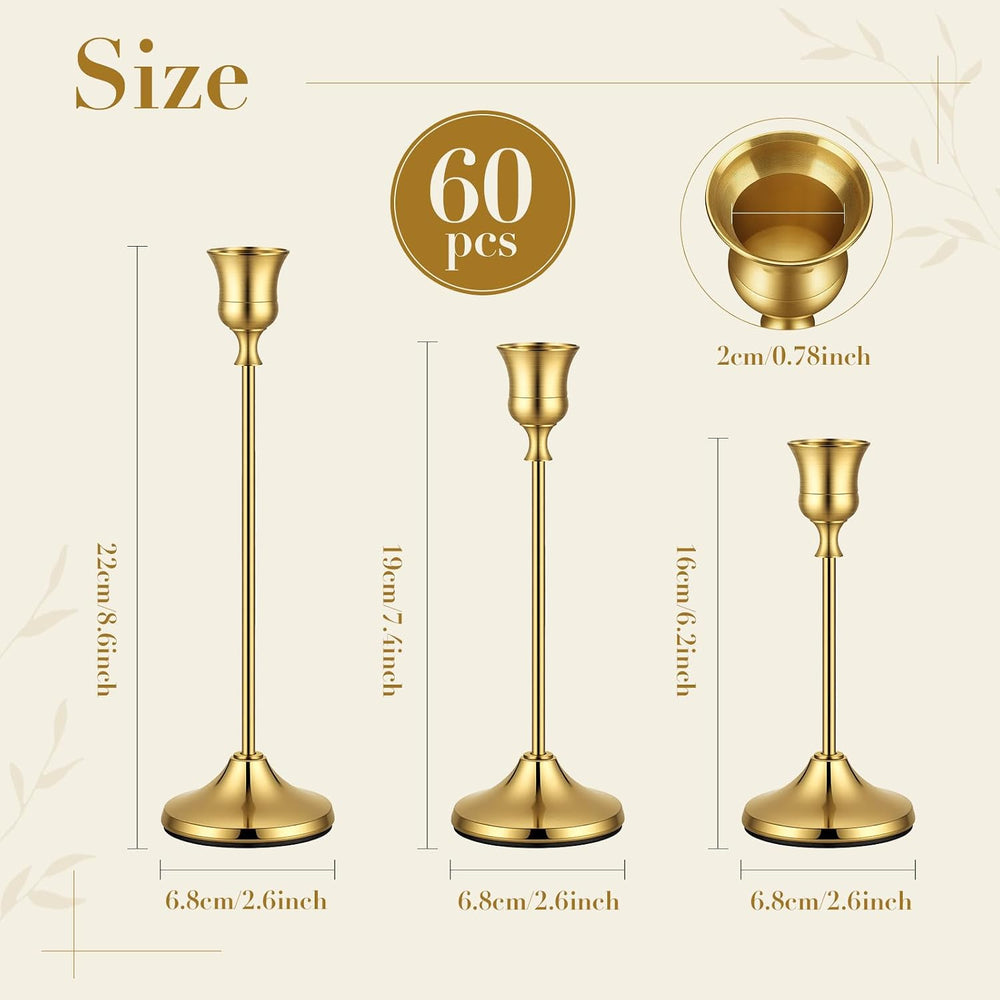 60 Pack Brass Metal Taper Candle Holders Set,Vintage Metal Candlestick