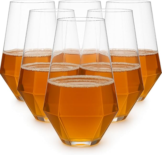 Oojami 48 Pack Diamond Clear Unbreakable Stemless Plastic Glasses 24 9oz Stemless Champagne Flutes & 24 12oz Cups BPA-Free, Disposable, Shatterproof Drinkware for Weddings, Bars, Events, and Parties