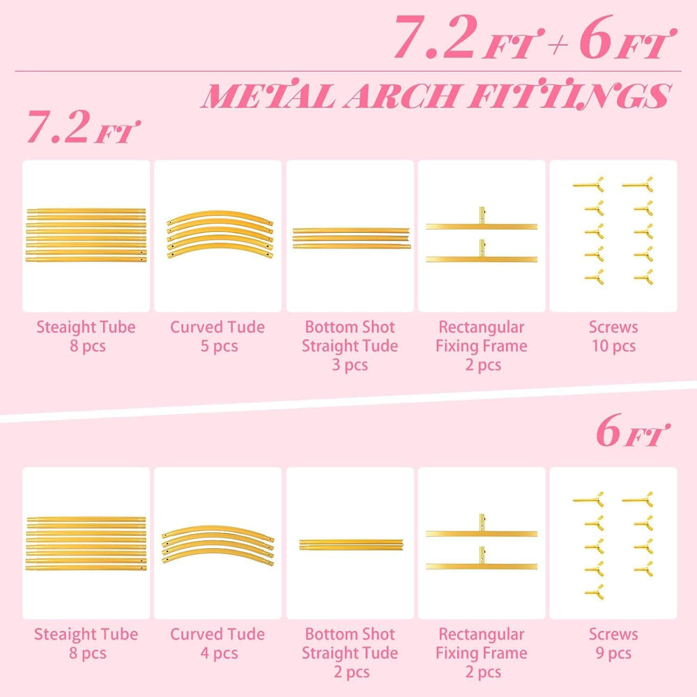 Metal Arch Backdrop Stand 7.2FT+6FT Wedding Arch Backdrop Stand Set of 2 Gold...