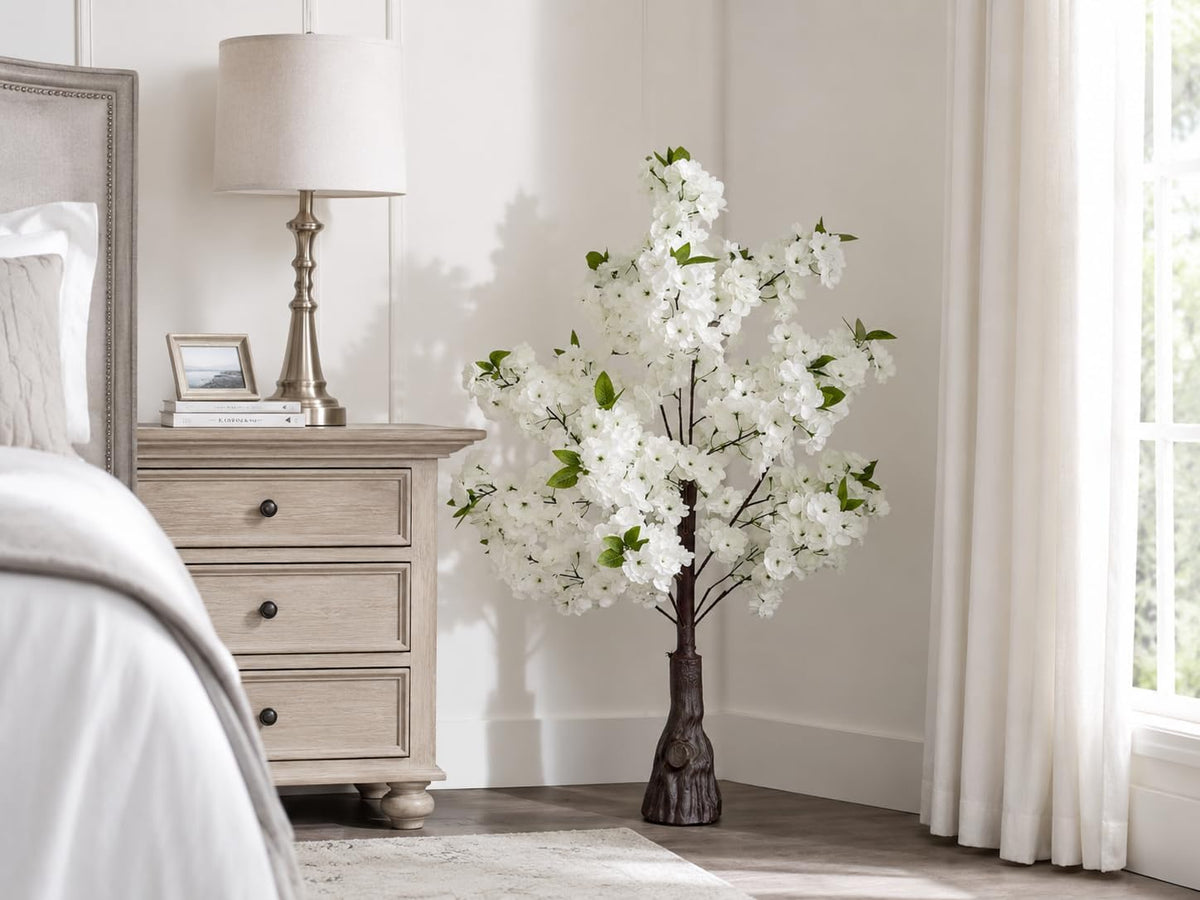 3.2ft artificial cherry blossom tree, white sakura fake on a desk or shelf