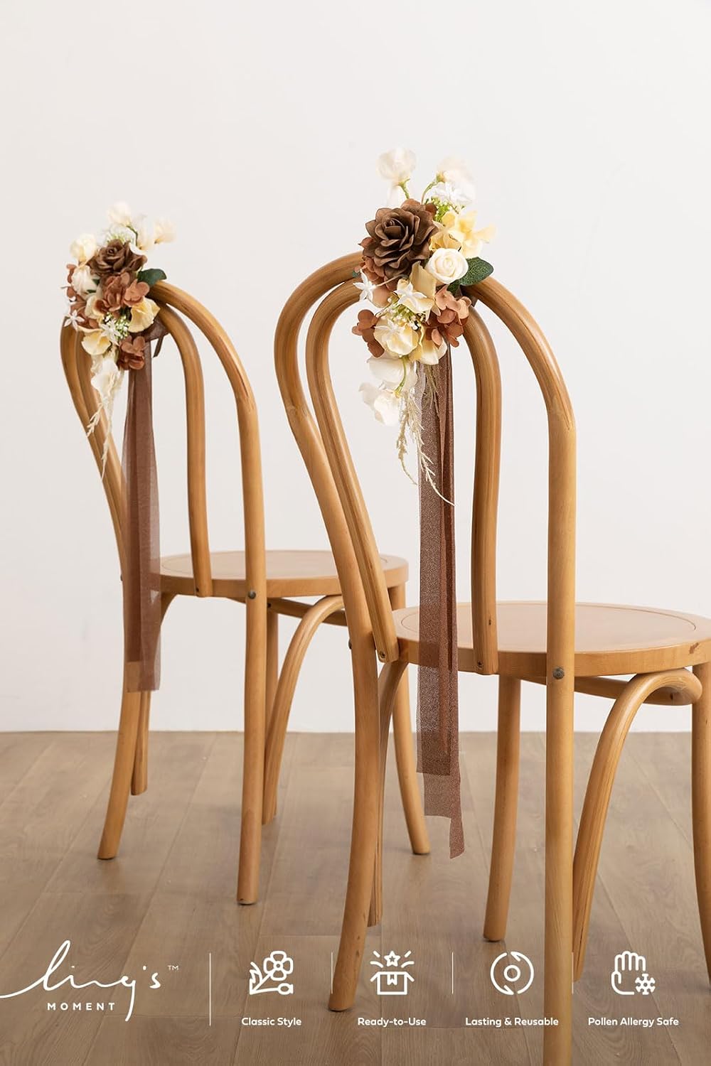 Ling's moment 8pcs Wedding Artificial Aisle Pew Flowers, Brown Soft Peach