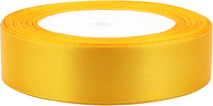 Yellow Solid Satin Ribbon 1 Inch 25 Yards Solid Polyester Fabric Ribbon for Gift Wrapping Wedding Christmas Baby Shower Birthday Party Decoration Handmade Immortal Flower Craft
