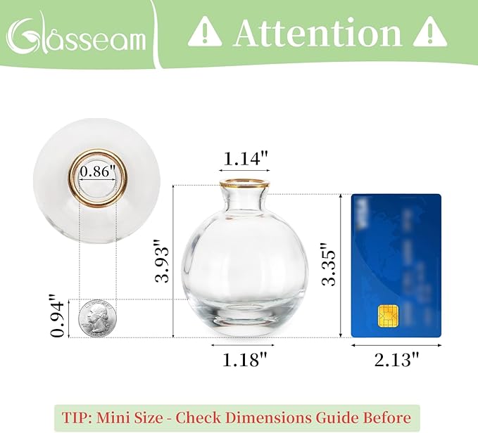 Glass Bud Vase for Centerpieces: 12Pcs Glasseam Gold Rim Mini Small Vases for Flowers Bulk Flower Vase Set Aesthetic Cute Handmade Tiny Short Wedding Table Centerpiece Decor