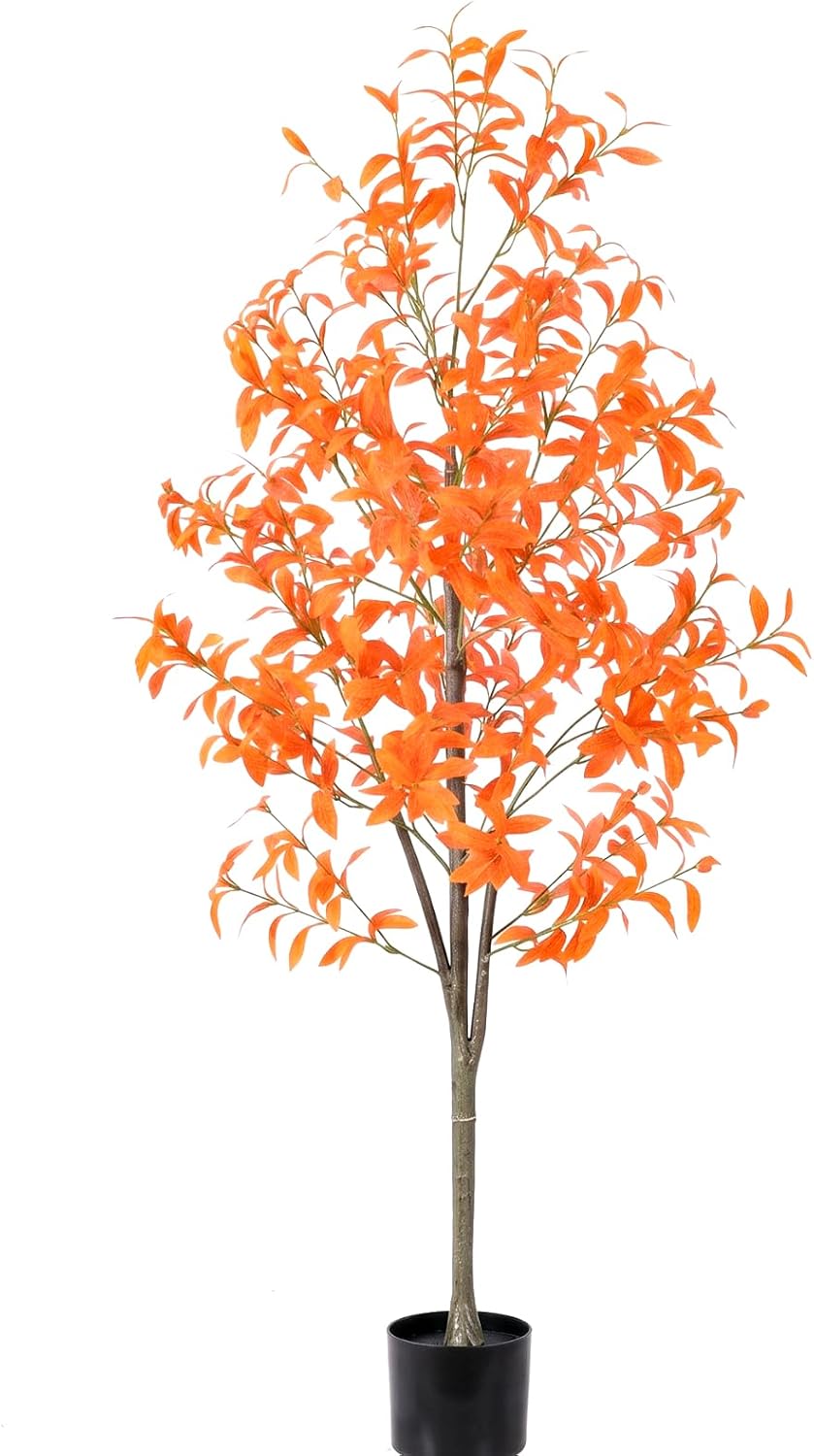 Daifunli Faux Fall Olive Tree 5Ft Artificial Tree with Planter Autumn Decor