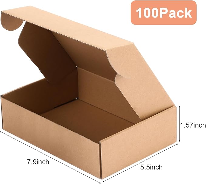 Qilery 100 Pcs Shipping Boxes Cardboard Gift Corrugated Cardboard Brown Boxes Mailer Packaging for Mailing Small Business Present (7.87 x 5.51 x 1.57 Inches)