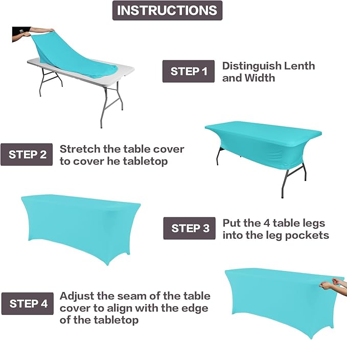 IVAPUPU 2 Pack 6FT Table Cloth for Rectangular Fitted Events Stretch Blue Mist Table Covers Washable Cover Spandex Tablecloth Protector for Party, Wedding, Cocktail, Banquet, Festival