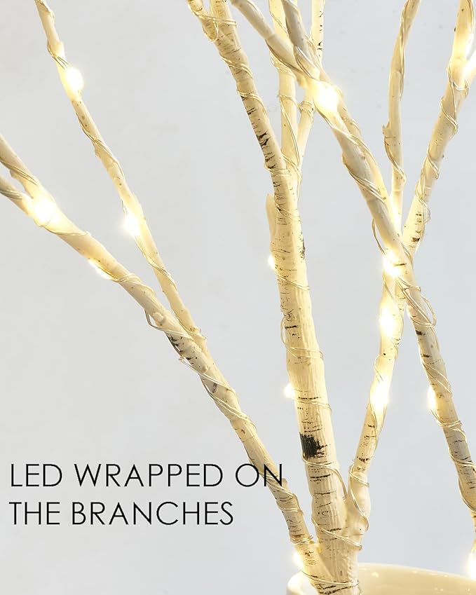 Birchlitland Lighted Birch Branch with Fairy Lights 32IN 150 LED Plug in, Artificial White Willow Branch with Timer for Christmas Holiday Wedding Party