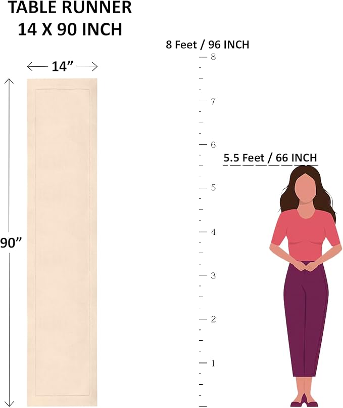 Solino Home Linen Light Blue Table Runner 90 Inches Long - 100% Pure Linen Hemstitch 14 x 90 Inch Table Runner for Dining - Classic Hemstitch