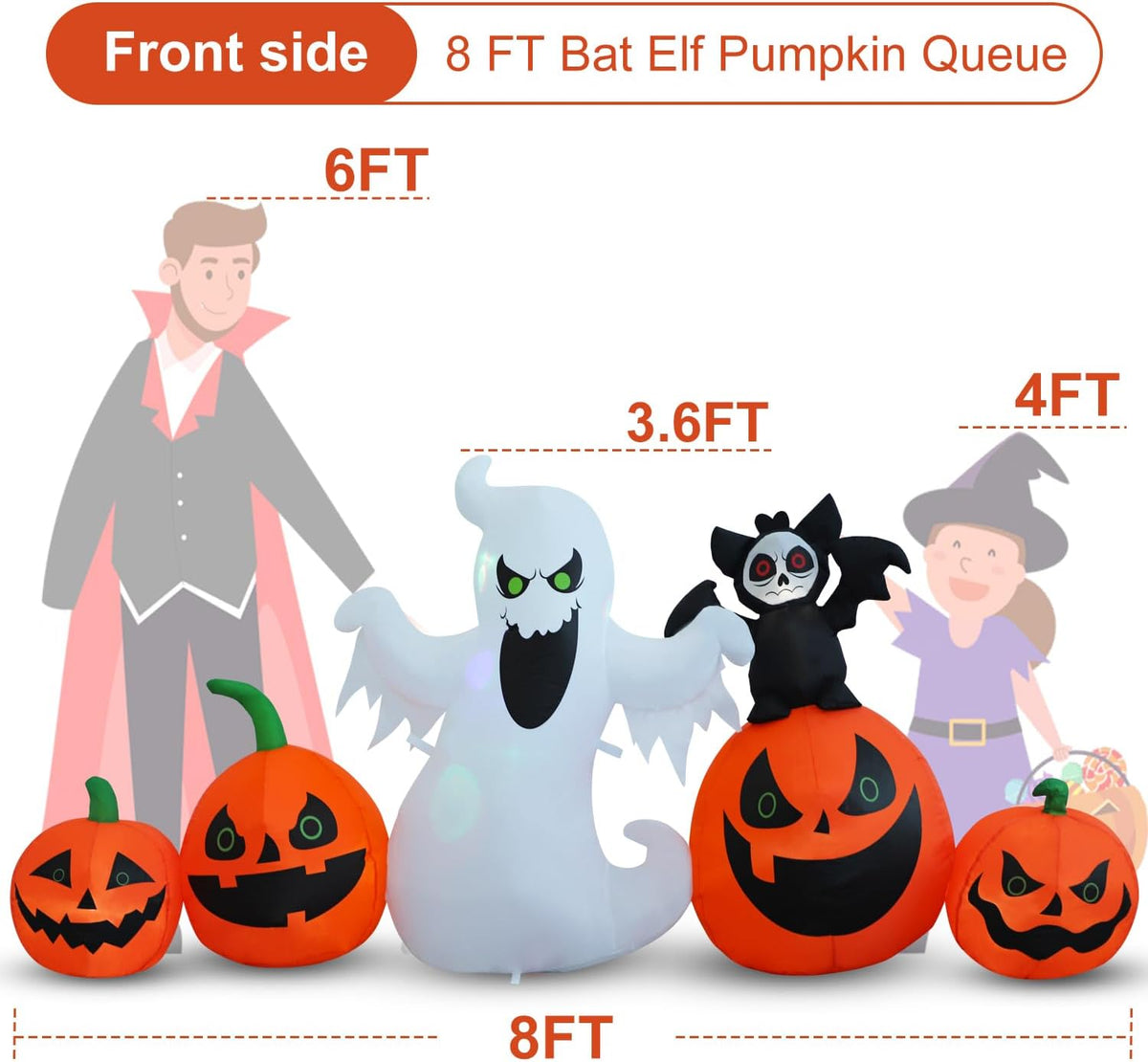 hzgdejtg 8ft bat pumpkin row stand halloween inflatable, close-up detail