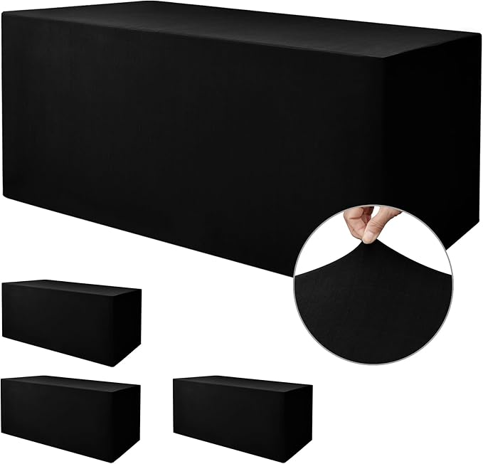 Nasitos Spandex Fitted Table Clothes, 4 Pack - 48 x 24 Inch - Black Rectangle Tablecloths for 4 Foot Tables, Fabric Table Cover Protector for Folding Table, Parties, Craft Show, Trade Show