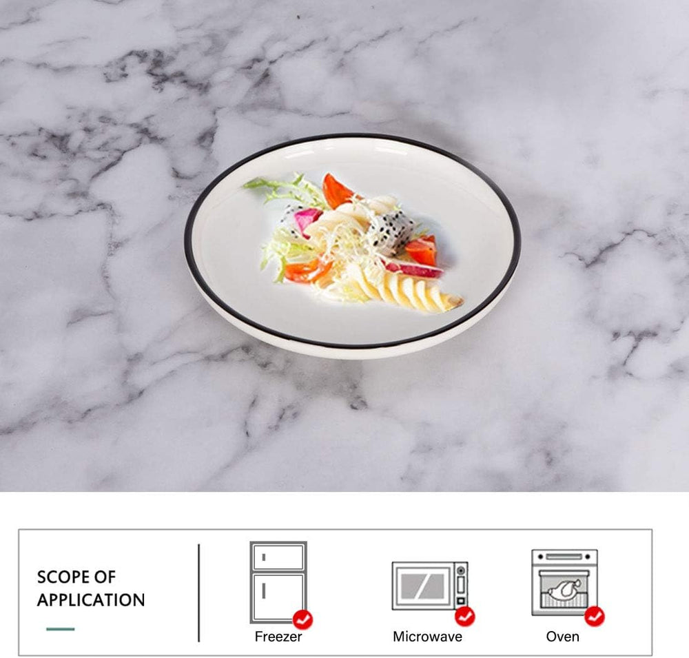 6-inch Small Porcelain Appetizer Plates, White with Black Edges Dinner Side D...