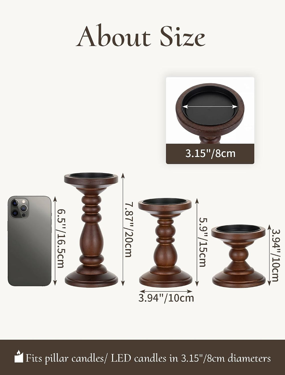 Wood Pillar Candle Holder: Mid Century Modern Brown Candle Stand