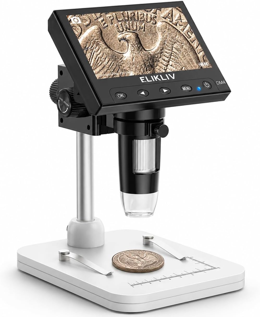 Elikliv Microscope, Digital Coin Microscope 1000x with Lights, EDM4, 4.3'...