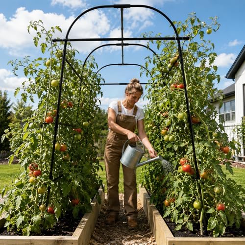 GOJAWAY 7*5.4* 5FT Arch Metal Garden Trellis,Outdoor Climbing Support Frame