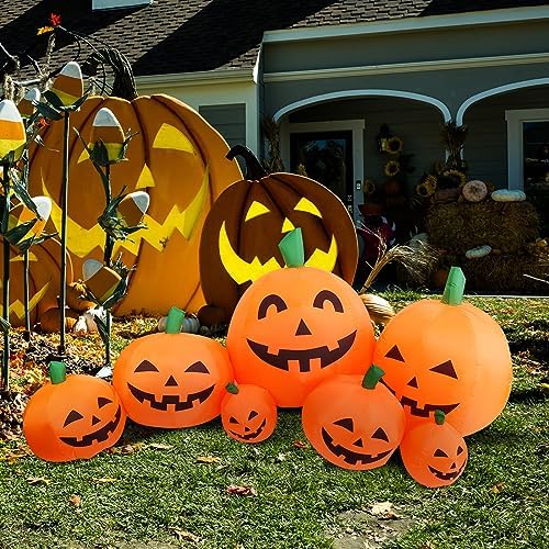 8FT Long Halloween Inflatable Pumpkin Patch Fall Inflatable Thanksgiving Inflatable Pumpkin Patch Blow up Pumpkin Decor Outer Large Party Yard Decoration