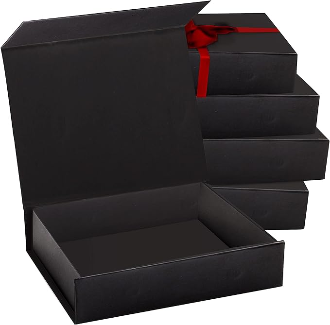 Purple Q Crafts 10 Pack Black Hard Gift Box with Magnetic Closure Lid 7" x 5" x 1.6" Rectangle Boxes For Gifts With Glossy Finish (Black, 10 Boxes)
