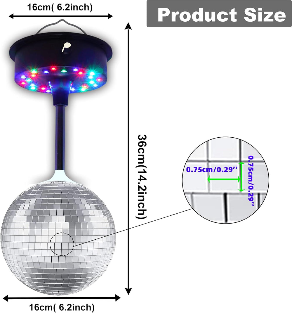 6'' Mirror Disco Ball with 24 LEDs 5-9 RPM Adjustable Rotating Motor ...