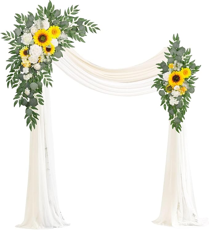 Artificial Arch Flowers Kit(Pack of 4),2Pcs Artificial Flower Arch Decor, 2Pcs Drapes, Ceremony and Reception Background Rose Decoration, Rose Sunflower Floral and Outdoor Party Decor
