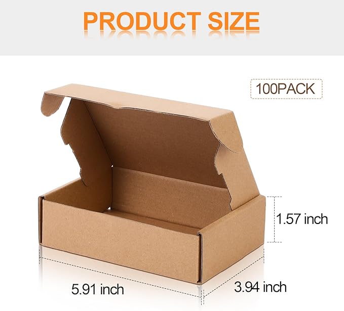 Qilery 100 Pcs Shipping Boxes Cardboard Gift Corrugated Cardboard Brown Boxes Mailer Packaging for Mailing Small Business Present (5.91 x 3.94 x 1.57 Inches)