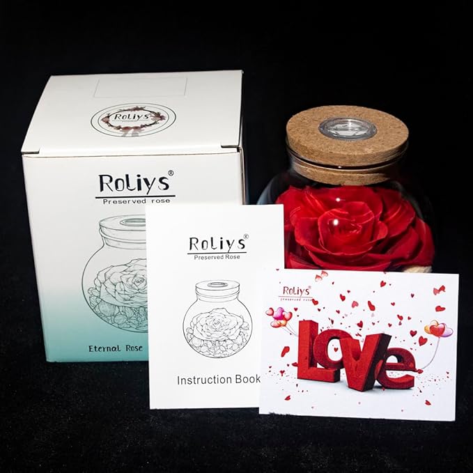 Preserved Real Roses with Colorful Mood Light Wishing Bottle, Eternal Rose，Never Withered Flowers, Table Decor,Christmas Anniversary Valentine's, Red 4.3inch, 1pcs