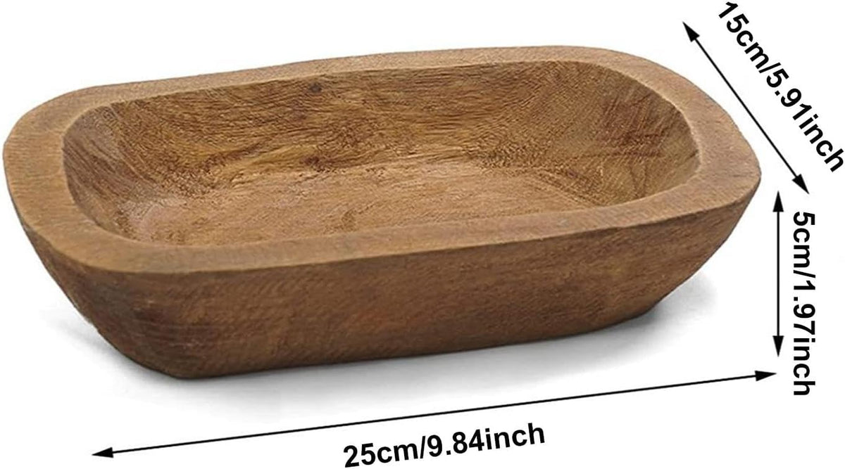 Bowl for Candle Making Hand Carved Wooden 9.8 x 5.9 inch Rustic Decorative for Bread Making Dining Room Home Decoration