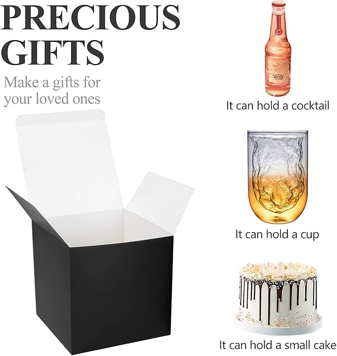 COTOPHER Small Gift Boxes 25 Pack 6x6x6 inches Black Gift Boxes with Lids for Gifts, Crafting, Wedding Party Favor, Cupcake Boxes, Candy, Bridesmaids Proposal Box with Ribbons and Stickers