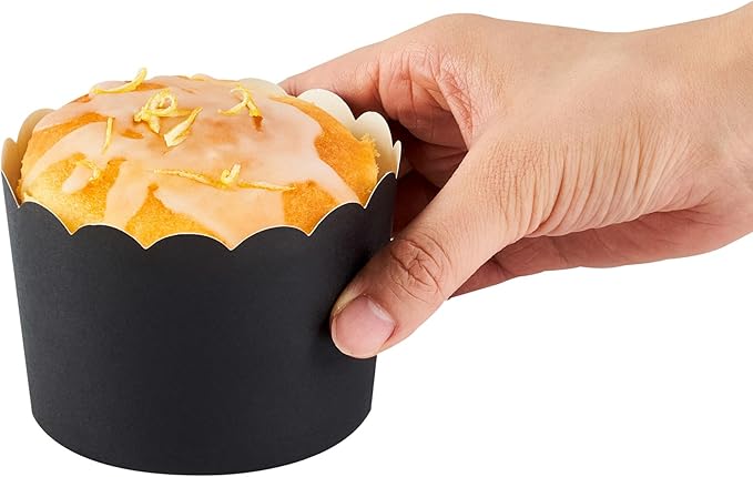 Panificio 10 Ounce Cupcake Wrappers, 200 Scalloped Baking Cups - Oven-Ready, Greaseproof, Black Paper Cupcake Liners, Disposable, For Birthdays, Baby Showers, Or Weddings - Restaurantware (200 Pack)