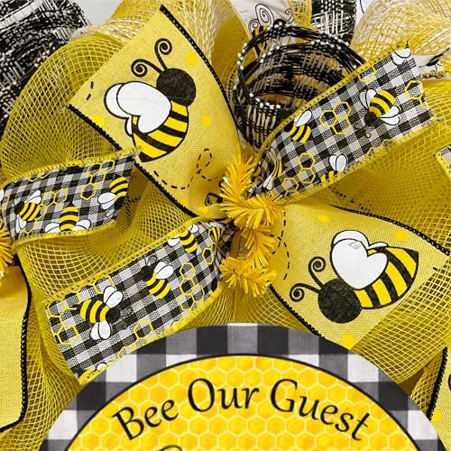 Spring Wreath, Luxury Handmade - Bee Our Guest” Front Door Decor, 24 or 28 Inch