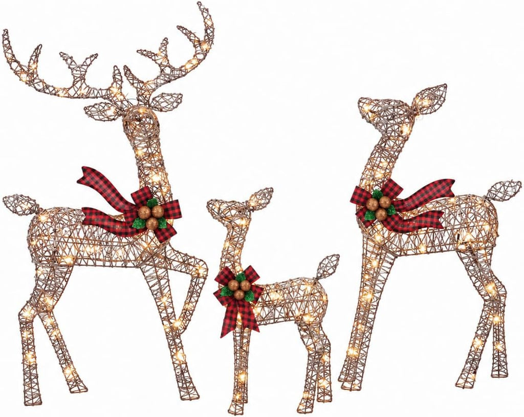 NAVINE 4.85FT 3-Piece Large Lighted Christmas Deer Family Set, Rttan