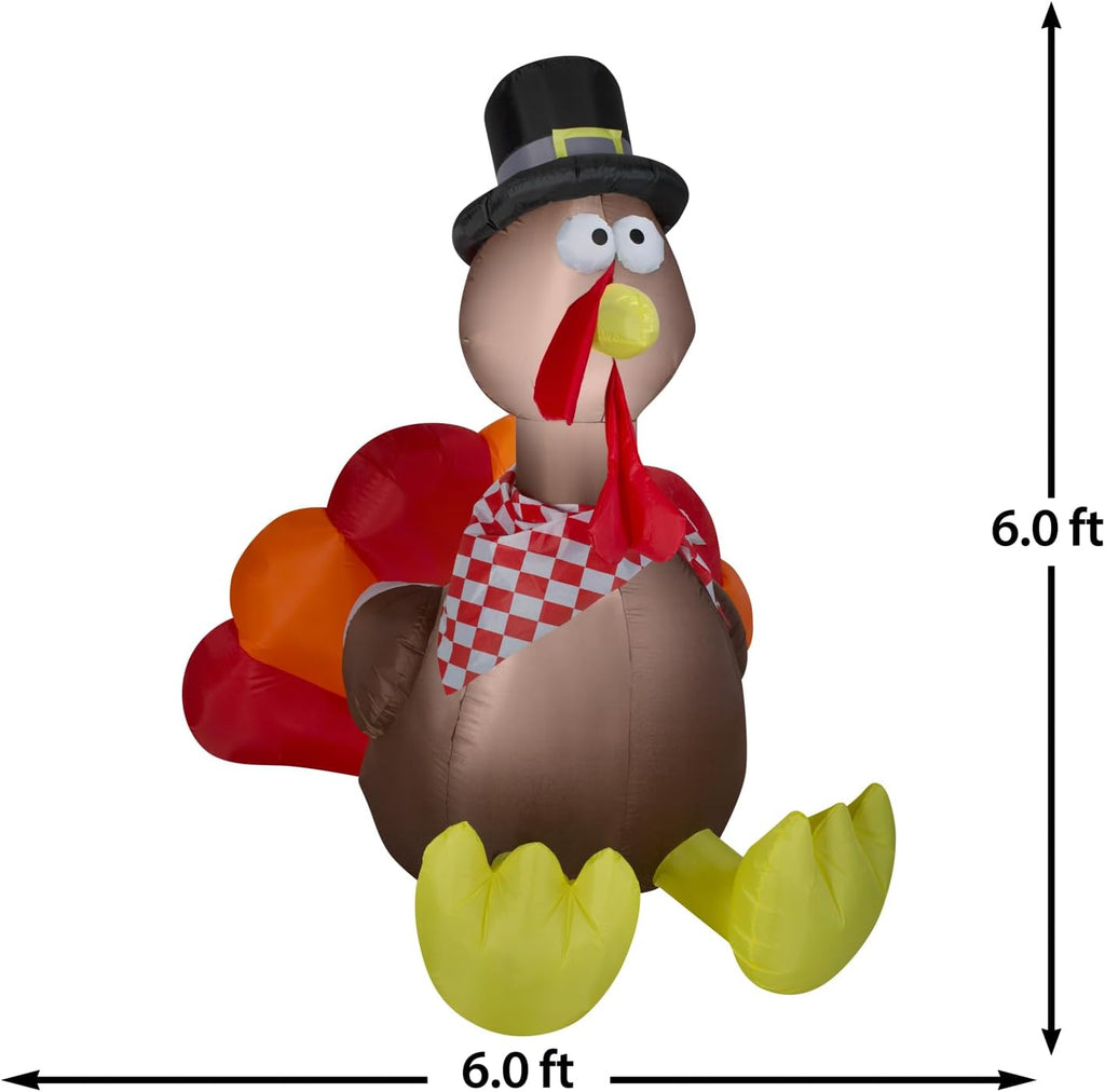 Gemmy Thanksgiving Inflatable Turkey with Checkered Scarf, 6 ft Tall, Multi