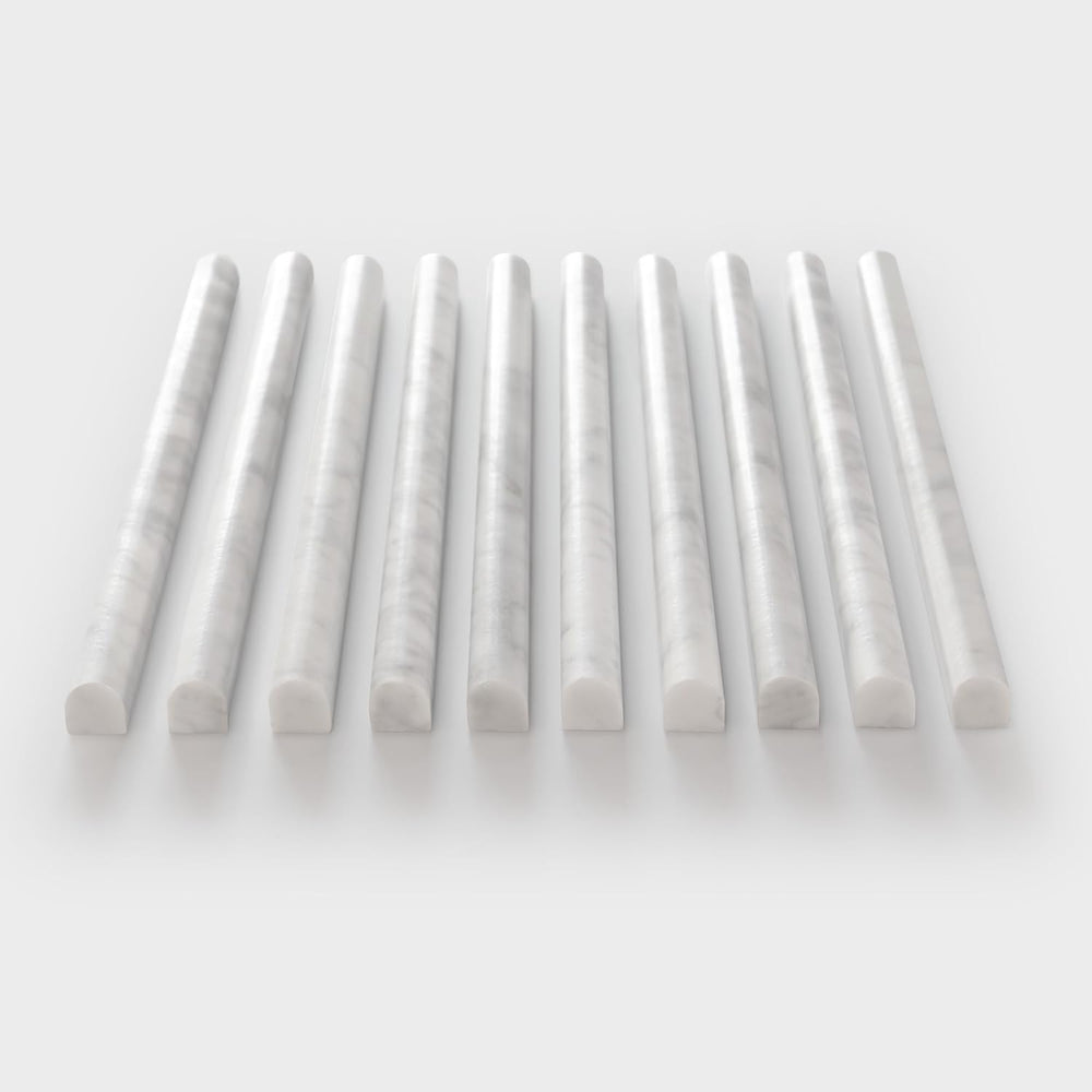 10-Pack Carrara White Marble Pencil Liner Tile, 3/4" x 12" Honed Na...