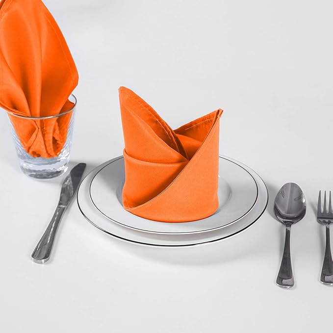 Cloth Napkins 20x20 inch Washable Polyester Dinner Napkins Soft Table Napkins for Wedding Party Dining Banquet(Orange,100PCS)
