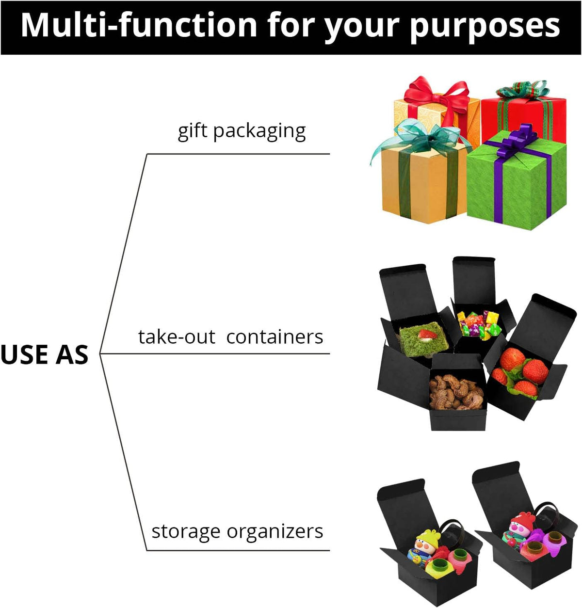 small black gift boxes 3x3x3 black kraft paper, close-up detail