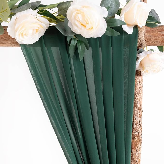 Socomi Wedding Arch Draping Fabric 3 Panels 29" x 19Ft Emerald Green Sheer Chiffon Curtain Drapes 6 Yards for Wedding Ceremony Birthday Party Decoration