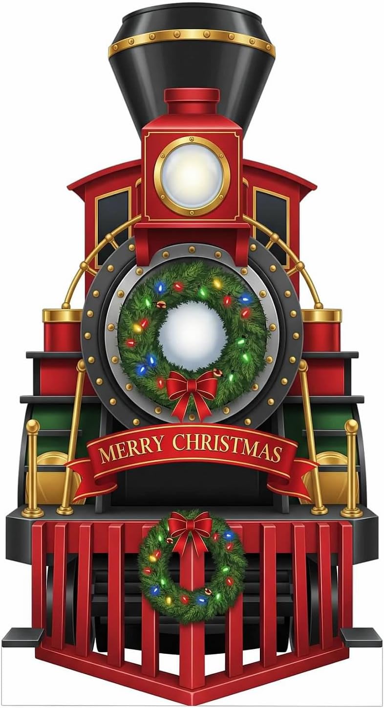 Christmas Train Engine Cardboard Cutouts, 4mm Corrugated Plastic Standee Deco...