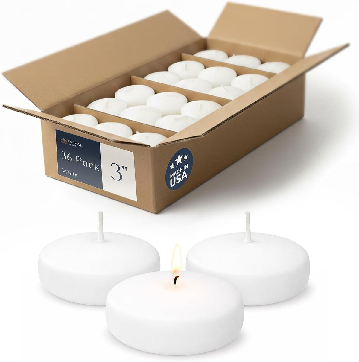 Royal Imports Floating Candles 3 inch White, Unscented Dripless Wax Discs | Made in USA Long Burning Floating Candles for Centerpieces 8-10 Hour Burn Time, Weddings, Parties, Home Décor & Holidays (36 Pack)