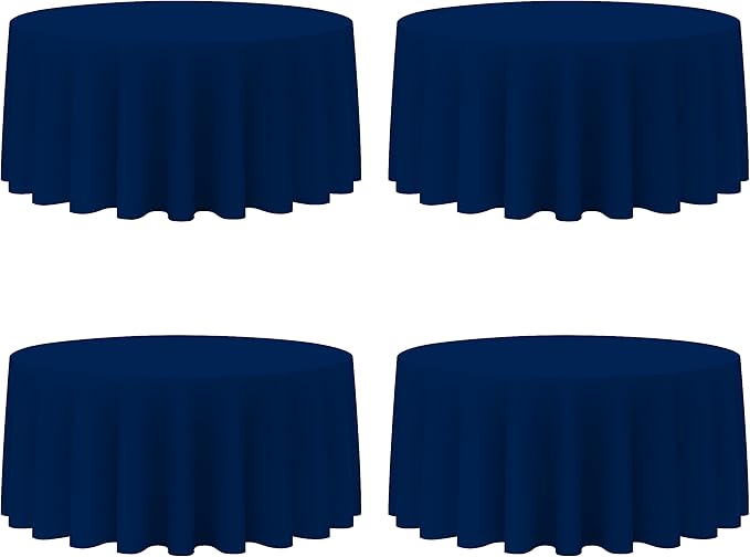 BRILLMAX 4 Pack Navy Blue Round Tablecloths 132 Inch - Circle Bulk Linen Polyester Fabric Washable Table Cloth Cover for Wedding Reception Banquet Birthday Party Buffet Restaurant
