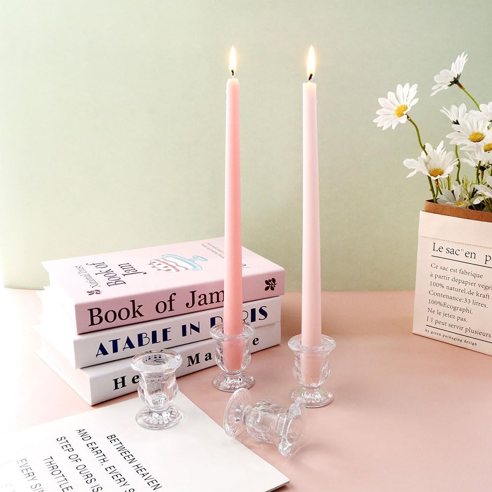Glass Taper Candle Holder Set of 24 - Clear Crystal Candlestick Holders for T...