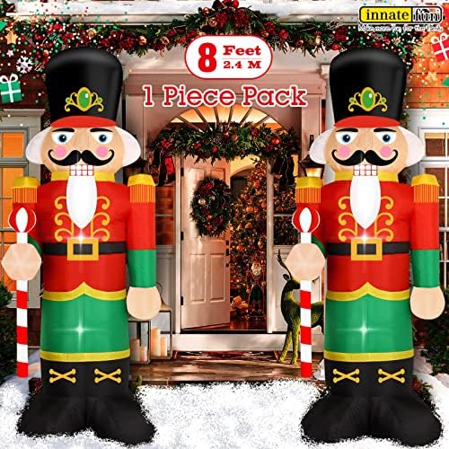 8 Feet Tall Christmas Inflatable Nutcracker Soldier Yard Decoration Giant Build-in Lighted Inflatable Christmas Nutcracker Garden Lawn Yard Decor with Built in Fan and Anchor Ropes