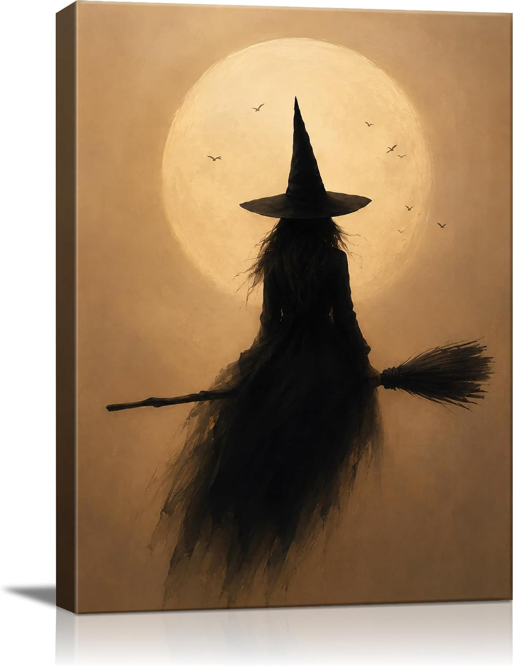 Halloween Canvas Wall Art, Witch on Broom Full Moon Halloween Pictures