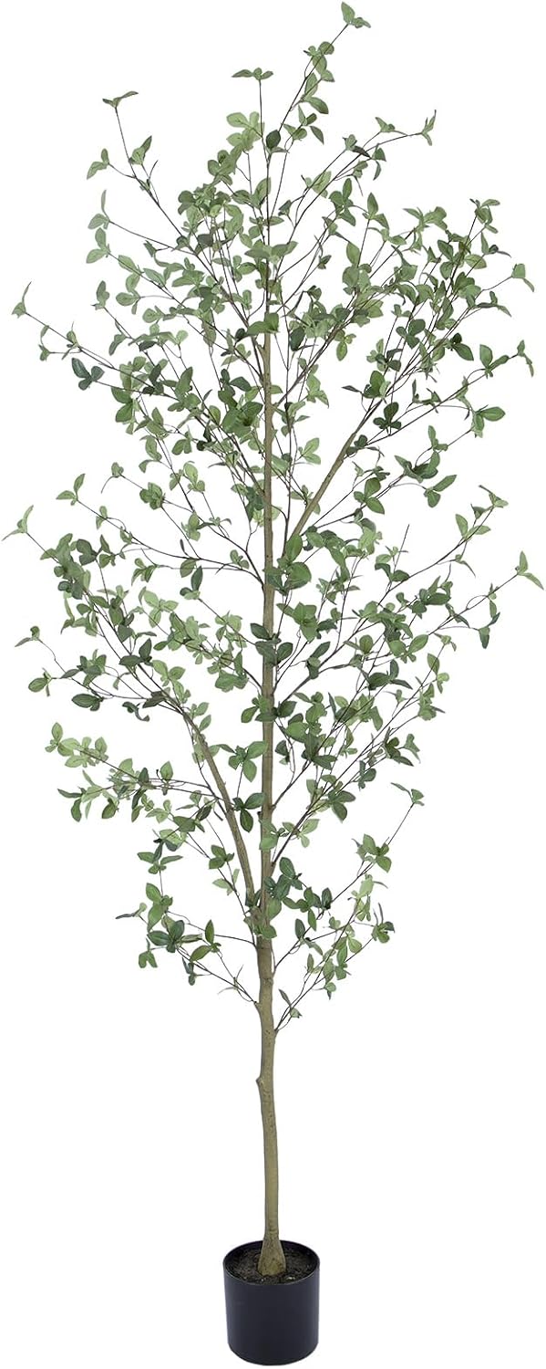 Bellacat 7ft Artificial Quince Leaf Tree with Realistic Trunks, 84in Faux Quince Leaf Tree with Lifelike Leaves for Garden, Home, Living Room Decor