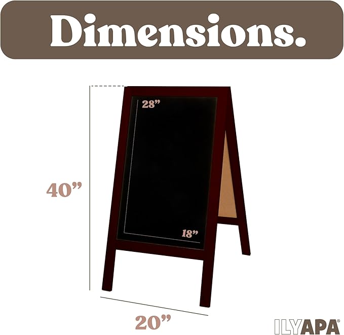 Ilyapa Wooden A-Frame Sign with Eraser & Chalk - 40 x 20 Inches Magnetic Sidewalk Chalkboard – Stained Wood Menu for Restaurant, Business or Wedding