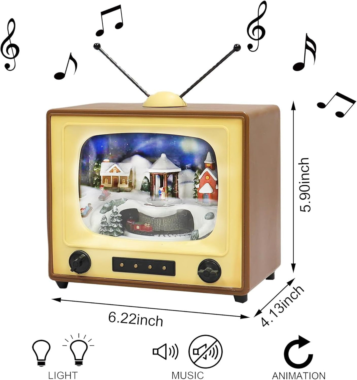 moments in time 6" retro tv christmas village, side view